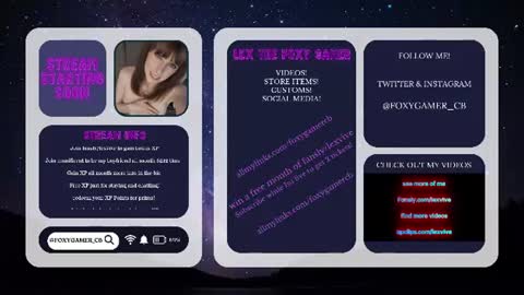 Snapshot of foxy_gamer chatting on 07.18.26 Lex Vive foxygamer cb online show from 07.18.26